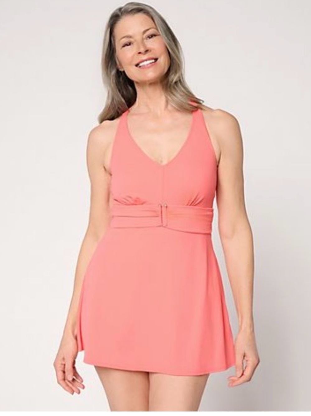 Denim&Co Coral V-Neck One-Piece Swimdress 22W